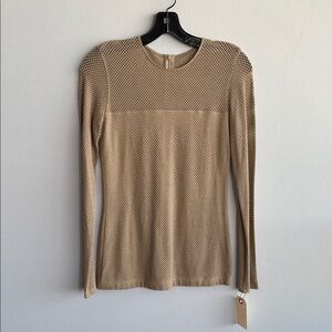 Akris Punto Sand Perforated Knit Long Sleeve Top Size 4 NWT $395